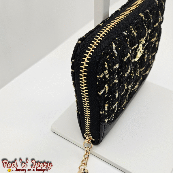 Tweed Zipped Coin Purse – Black & Gold Accent (BAV)