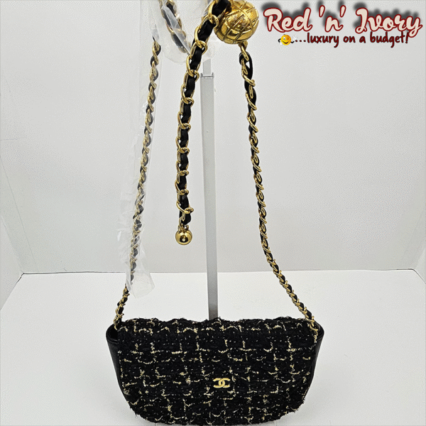 Black & Gold Tweed Mini Flap Bag (CAG)