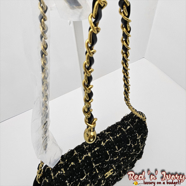 Black & Gold Tweed Mini Flap Bag (CAG)