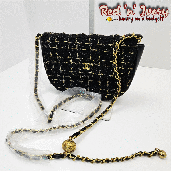 Black & Gold Tweed Mini Flap Bag (CAG)