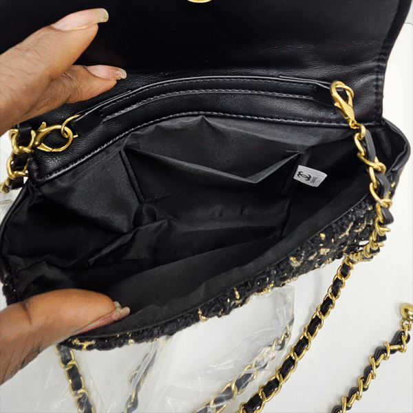 Black & Gold Tweed Mini Flap Bag (CAG)