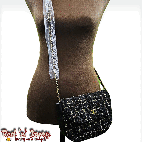 Black & Gold Tweed Mini Flap Bag (CAG)
